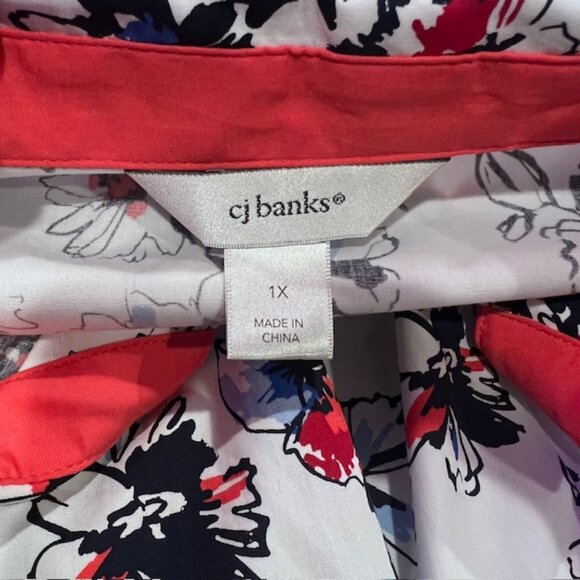 CJ Banks White, Blue & Red Button Down Long Sleeve Blouse Size 1X - Picture 7 of 7